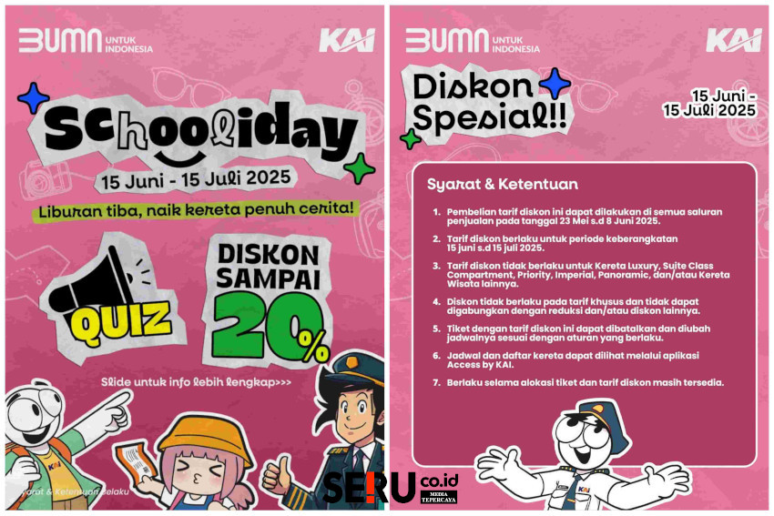KAI Daop 8 Surabaya Promo Schooliday Diskon Tiket hingga 20 Persen selama Liburan Sekolah