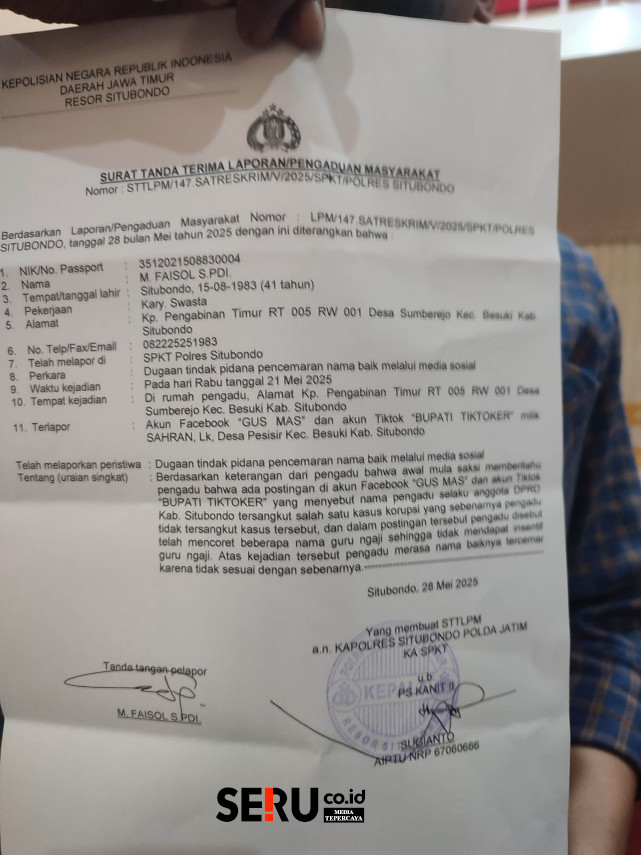 Ketua Komisi IV DPRD Laporkan Dua Akun Sosmed ke Polres Situbondo