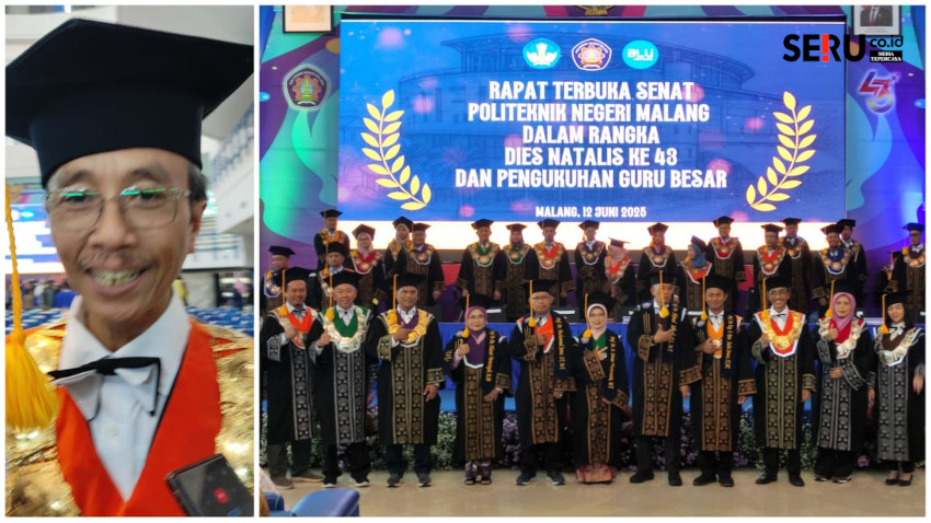 Direktur beserta jajarannya, kepala jurusan Polinema dan 5 guru besar baru. (rhd)