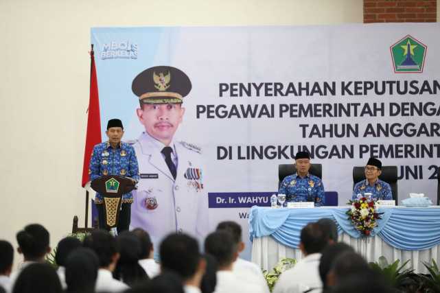 Wali Kota Malang memberikan sambutan acara penyerahan SK 1.579 orang tenaga PPPK. (pro)