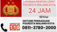 Polresta Malang Kota Buka Layanan Respon Cepat 24 Jam 110 atau WhatsApp +62 811-3780-2000