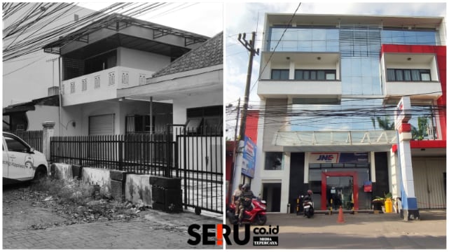 Kantor JNE Malang lama dan kantor JNE Malang saat ini. (rhd)