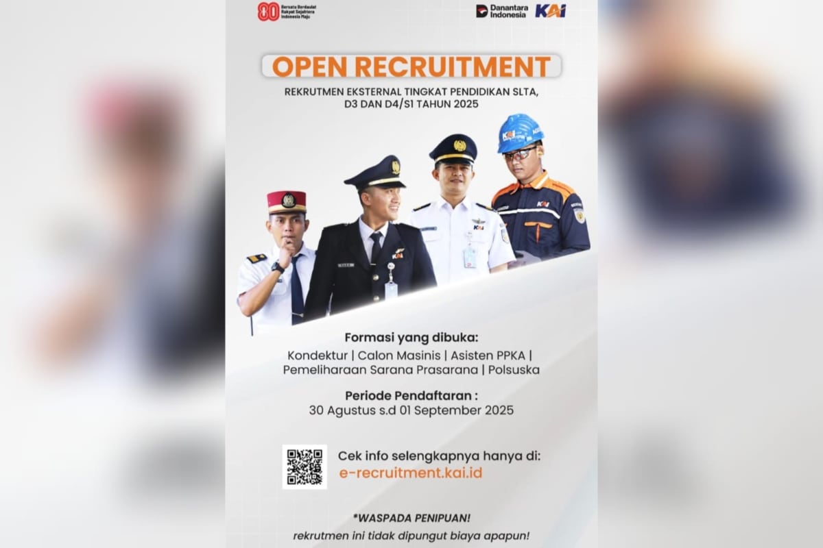 KAI Buka Rekrutmen Eksternal 2025 untuk Lulusan SLTA hingga S1, Catat Tanggalnya!