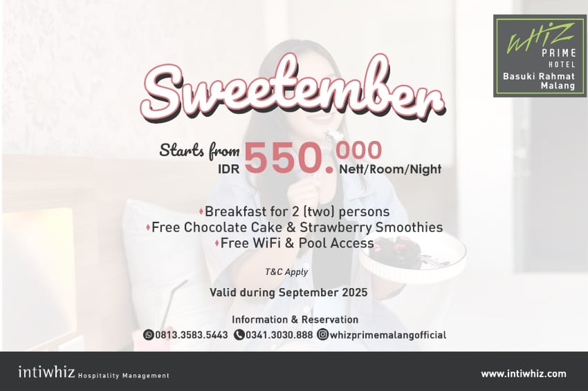 Promo Sweetember Deals selama bulan September 2025 di Whiz Prime Hotel Basuki Rahmat Malang. (ist)
