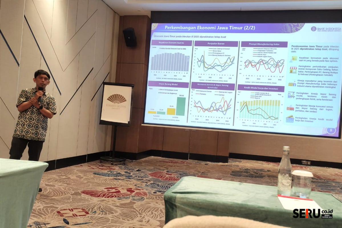 Deputi KPwBI Malang, Dedy Prasetyo menyampaikan paparan perkembangan ekonomi di wilker BI Malang Meski Tumbuh 5,82 Persen, Begini Perkembangan Ekonomi di Tujuh Wilker Bank Indonesia Malang