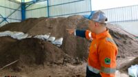 Petugas TPA Supit Urang menunjukkan timbunan kompos yang dihasilkan TPA Supit Urang. (bas) DLH Kota Malang Ubah Sampah Jadi Sumber Retribusi Baru Lewat Pengolahan Kompos