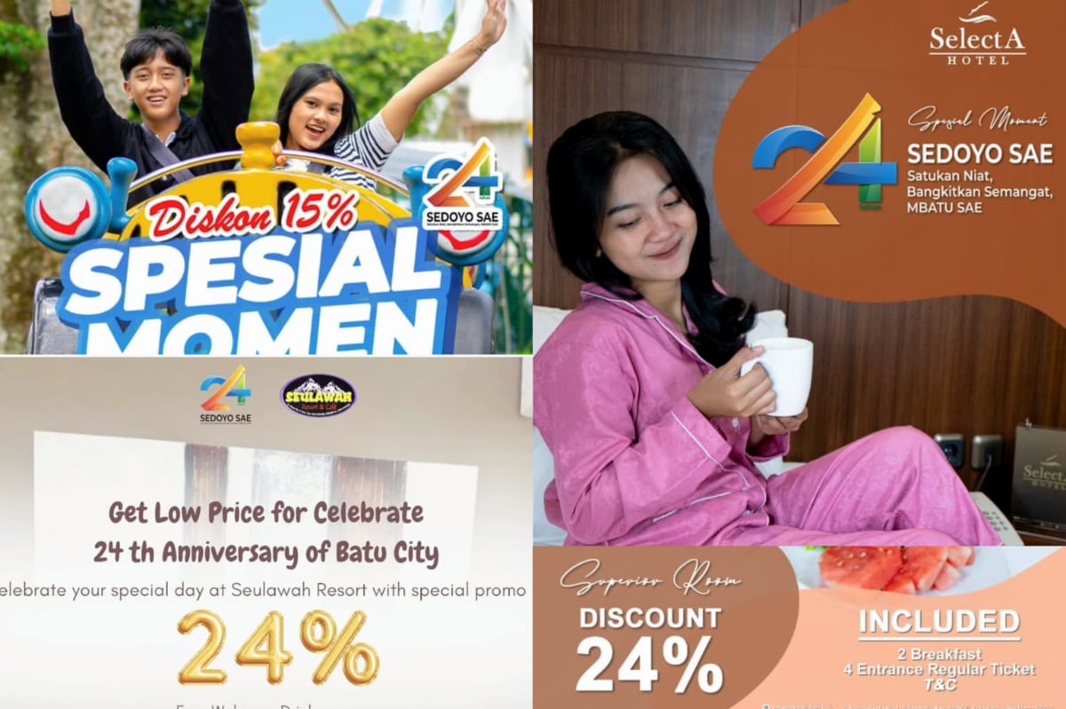 Momen Hari Jadi ke-24 Kota Batu, Sejumlah Hotel dan Theme Park Beri Diskon Momen Hari Jadi ke-24 Kota Batu, Sejumlah Hotel dan Theme Park Beri Diskon