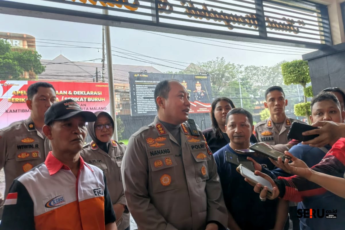 Polresta Malang Kota dan Serikat Buruh Komitmen Jaga Kondusivitas Bersama 1 Kapolresta Malang Kota menjelaskan pentingnya kondusivitas bagi pembangunan kota. (Seru.co.id/bas)