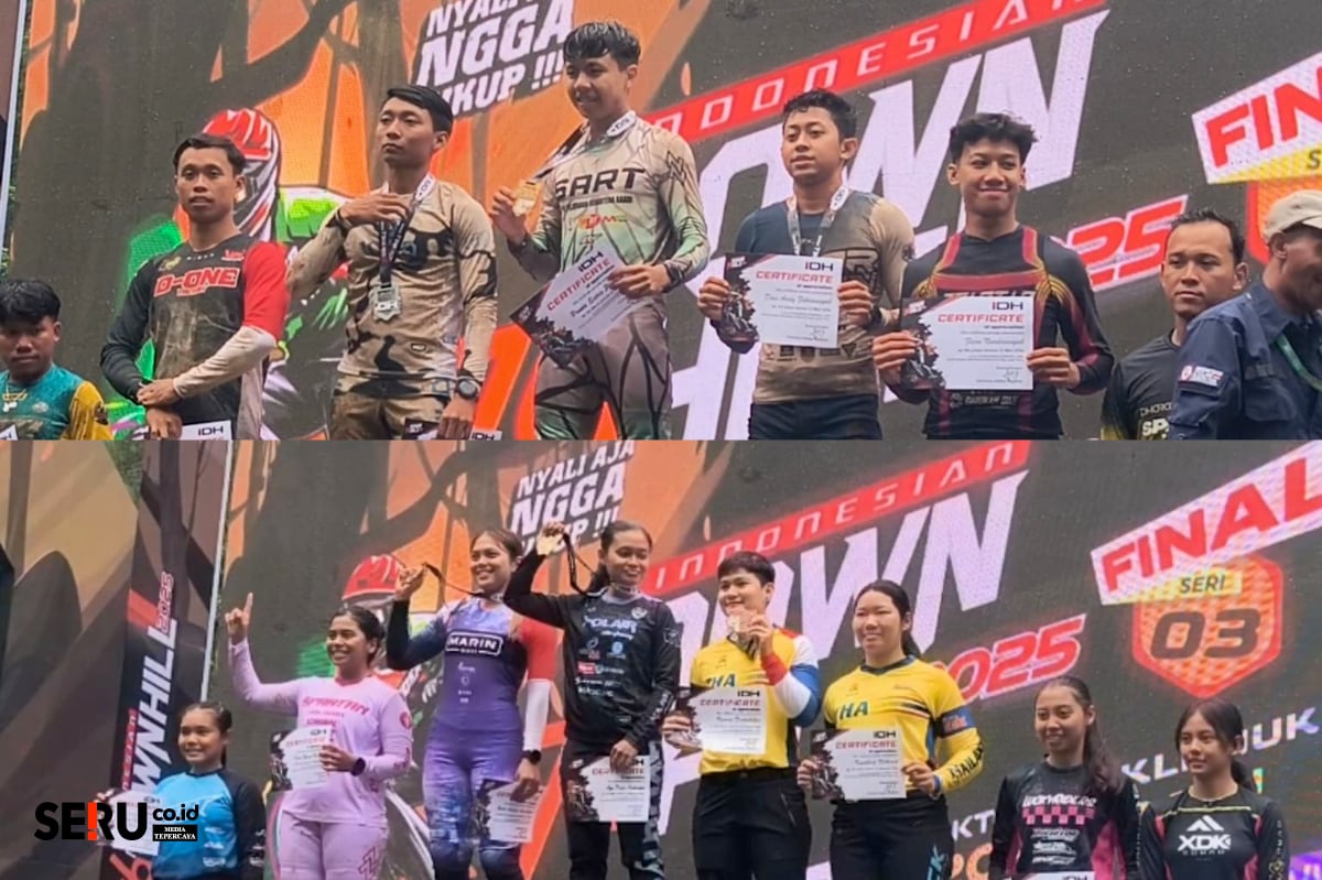 Para Juara seru ke-3 76 IDH 2025 pada seri ke-3 di Klemuk Park Kota Batu. (Seru.co.id/dik) Laga Pamungkas 76 Indonesian Downhill 2025 di Klemuk Park Batu Berlangsung Sukses, Ini Dia Jawaranya!