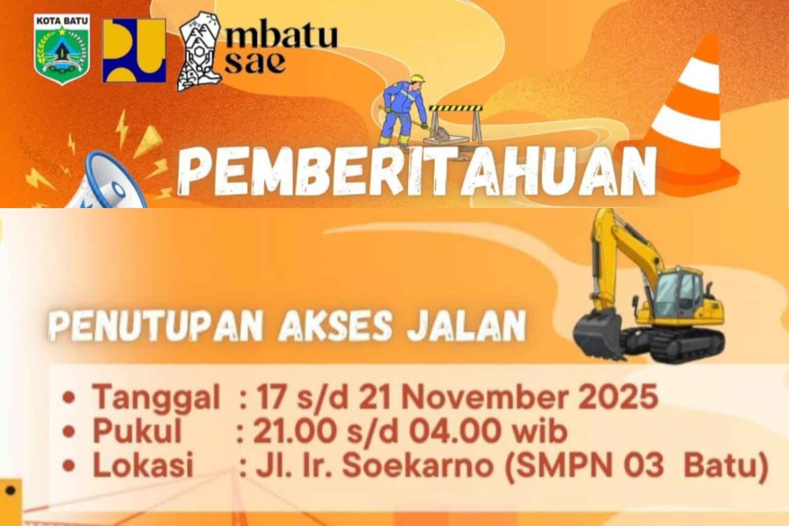 Jalan Ir. Soekarno Batu Ditutup Total, 17-21 November untuk Pemasangan DUB Proyek Jembatan SMPN 03