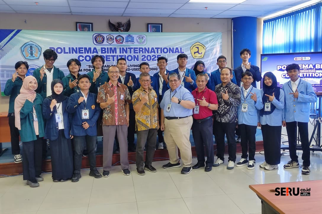 Foto bersama panitia tuan rumah, dewan juri dan peserta Polinema BIM International Competition 2025. (rhd) Empat Kampus Finalis Berebut Juara Polinema BIM International Competition, Ini Jawaranya!