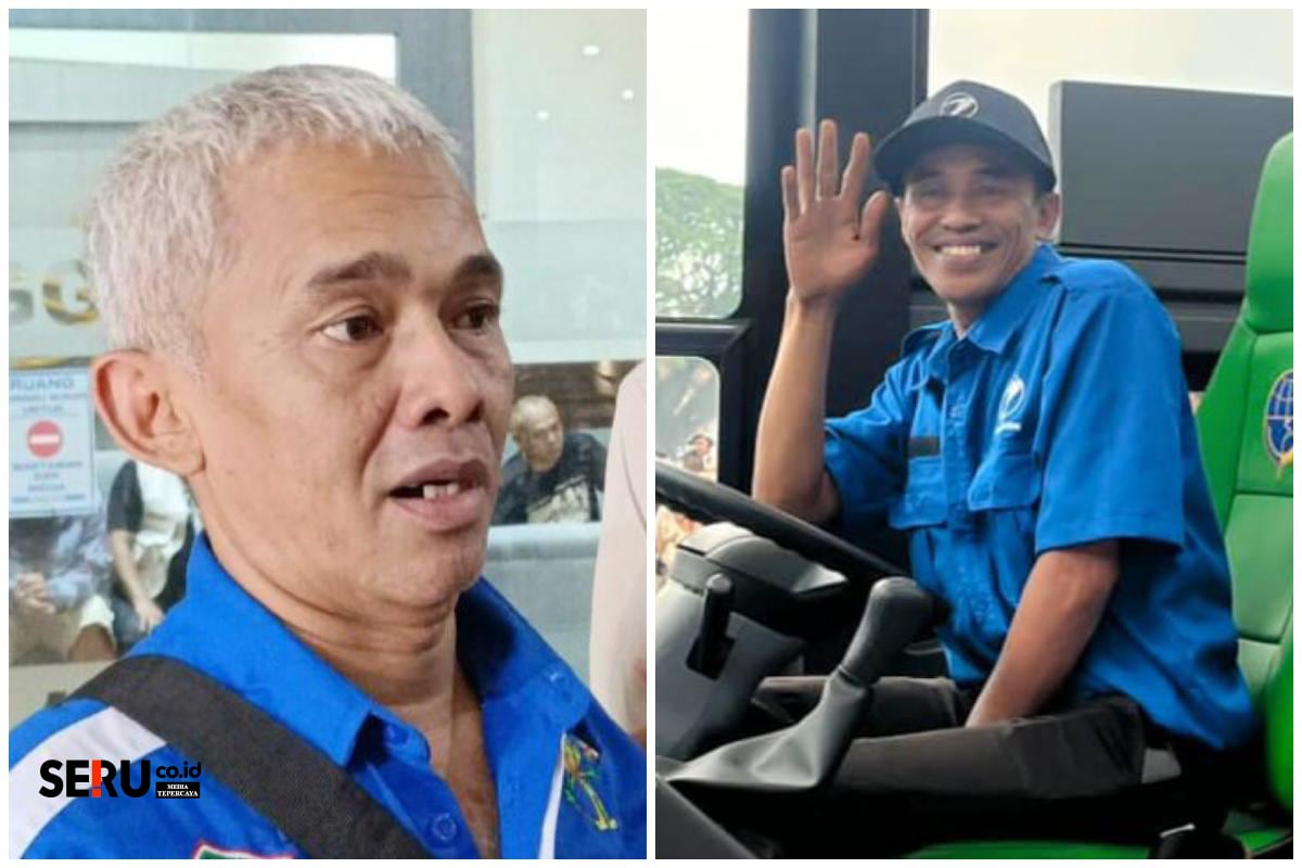 Ketua Forkom Angkot Kota Malang, Sam Obek dan Samsul Arifin, sopir angkot yang bersyukur menjadi driver Trans Jatim. (bas)