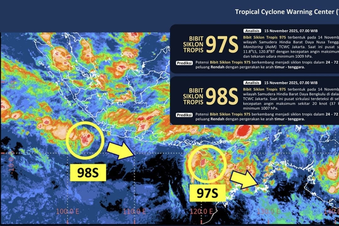 BMKG Imbau Warga Waspada Usai Dua Bibit Siklon Tropis Picu Cuaca Ekstrem di Indonesia