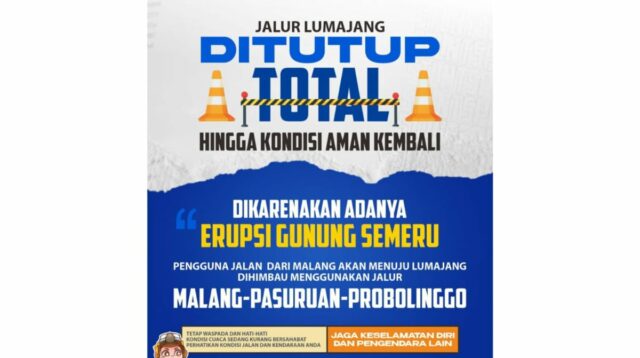 Dampak Erupsi Gunung Semeru Jalur Penghubung Malang-Lumajang Ditutup