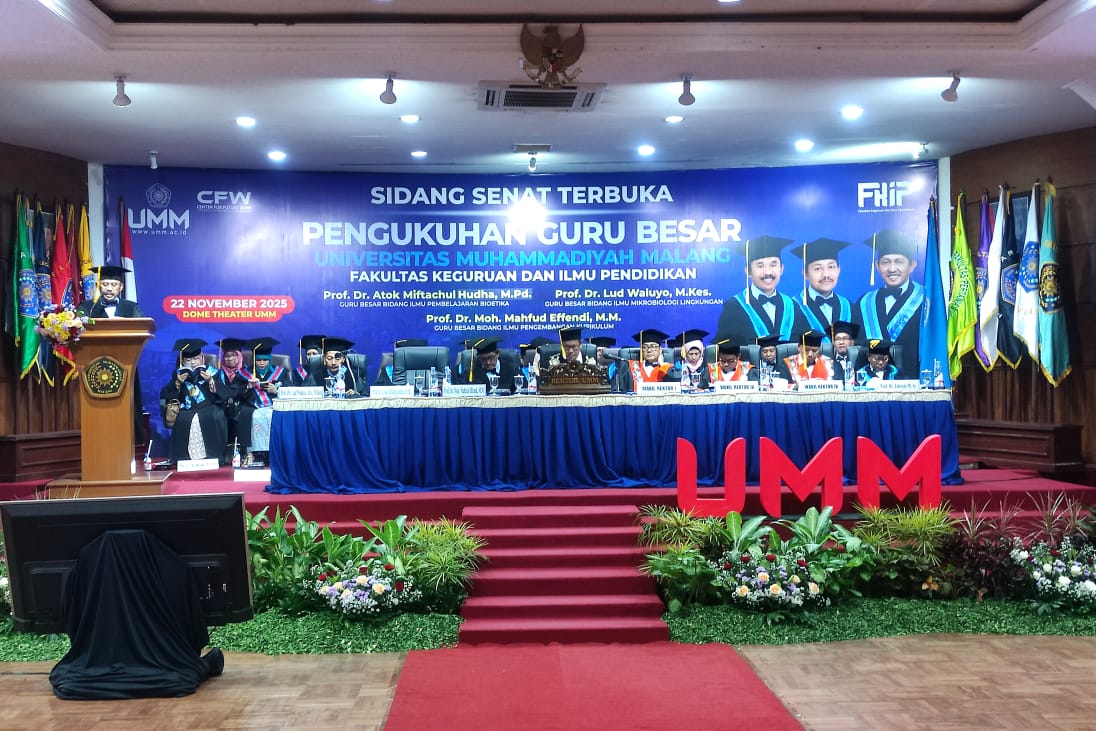 UMM Kukuhkan Prof Atok Miftachul Hudha, Prof Lud Waluyo dan Prof Moh Mahfud Effendi