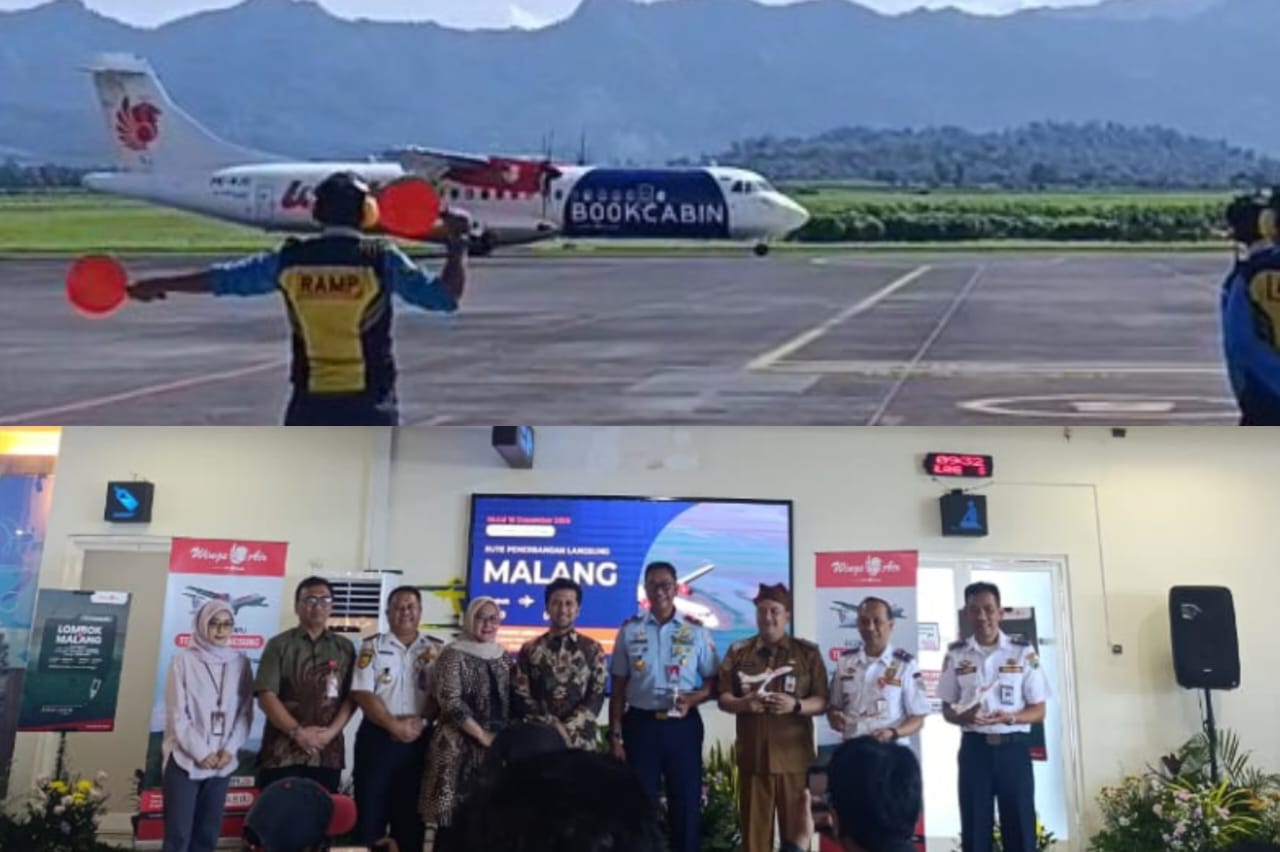 Momen penyambutan kedatangan Pesawat ATR-72 Wings Air dari Lombok yang mendarat di Bandara Abd Saleh Malang. (Ist Wings Air Buka Rute Lombok-Malang, Perkuat Konektivitas dan Pariwisata Jawa Timur