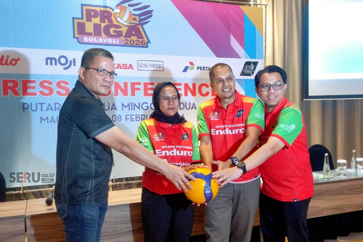 Wadir Proliga bersama jajaran PT Pertamina (Persero), saat preskon seri kedua putaran kedua Proliga 2026. (rhd)