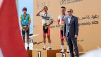 Muhammad Syelhan Nurrahmat, menempati podium 1 dalam Asian Road Cycling Championship 2026 di Al-Qassim, Arab Saudi. (dok. Humas UIBU) Mahasiswa UIBU Raih Medali Emas Asian Road Cycling Championship 2026 di Arab Saudi