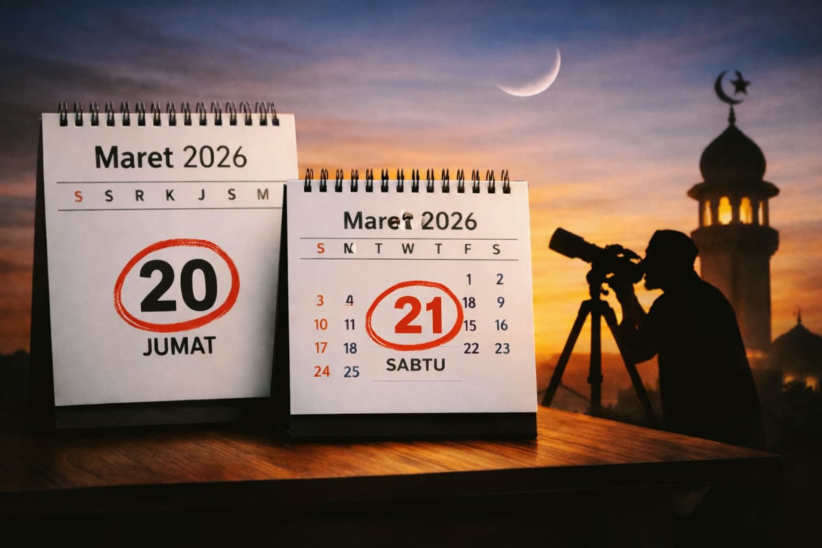 Ilustrasi Idulfitri 2026 berpotensi berbeda. (AI Generated) Idulfitri 2026 Berpotensi Berbeda, Muhammadiyah 20 Maret, Kemenag Tunggu Hasil Sidang Isbat