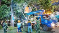 Babinsa Sawojajar dampingi evakuasi ranting pohon tumbang tersangkut kabel listrik. (ist) Babinsa Sawojajar Dampingi Evakuasi Ranting Pohon Tumbang Tersangkut Kabel Listrik