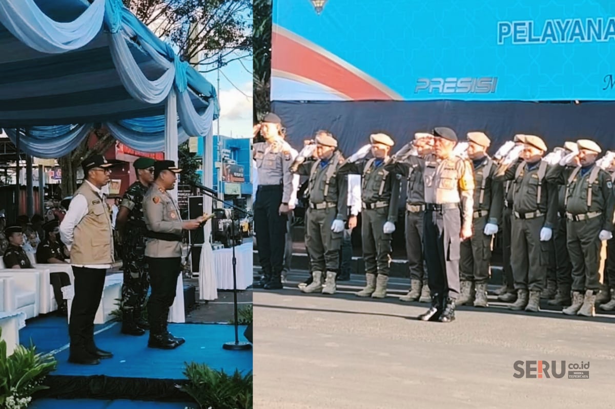 Kapolres Batu didampingi Wali Kota dan Dandim 0818 dalam Apel Gelar Pasukan Pengamanan Operasi Ketupat Semeru 1447 Hijriyah. (Seru.co.id/dik) Amankan Mudik 2026, Polres Batu Gelar Pasukan Operasi Ketupat Semeru di Alun-alun