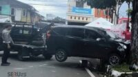 Laka Lantas di Depan Markas PMI Kota Malang, Mobil Calya Hantam Sepeda Listrik hingga Masuk Kolong