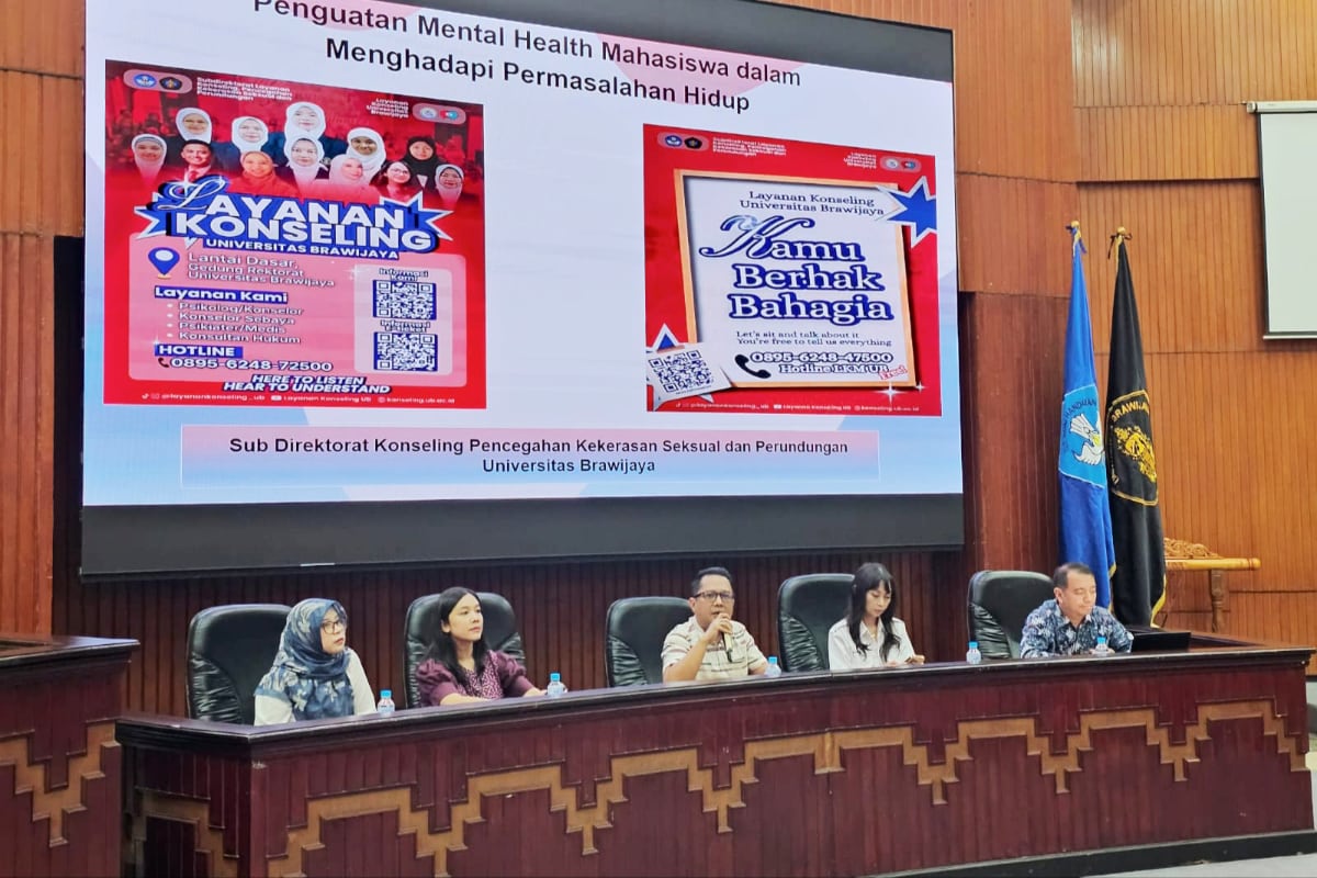 UB menggelar Sosialisasi Penguatan Mental Health Mahasiswa dalam Menghadapi Permasalahan Hidup. (dok. Humas UB) UB Perkuat Deteksi Dini Kesehatan Mental Mahasiswa, Integrasikan Layanan Konseling hingga AI