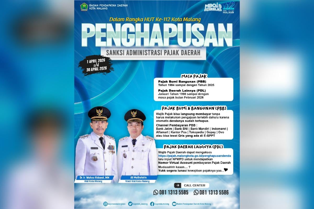 Bapenda berikan kado HUT ke-112 Kota Malang, berupa penghapusan sanksi administrasi pajak daerah. (dok. Bapenda Kota Malang) Bapenda Berikan Kado HUT ke-112 Kota Malang, Hapus Sanksi Administrasi Pajak Daerah