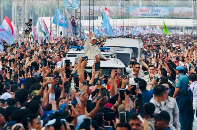 Prabowo Subianto hadiri peringatan Hari Buruh Internasional. (Dok. Presiden RI) Prabowo Pangkas Potongan Aplikator Ojol Jadi Maksimal Delapan Persen pada May Day 2026