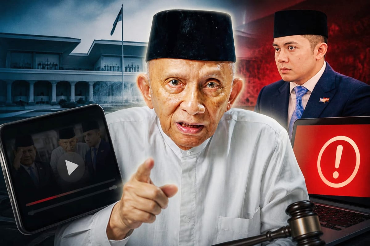 Video kontroversial dari Amien Rais diblokir Komdigi. (AI Generated) Tudingan Amoral Amien Rais Terhadap Mayor Teddy Berujung Take Down dan Ancaman UU ITE