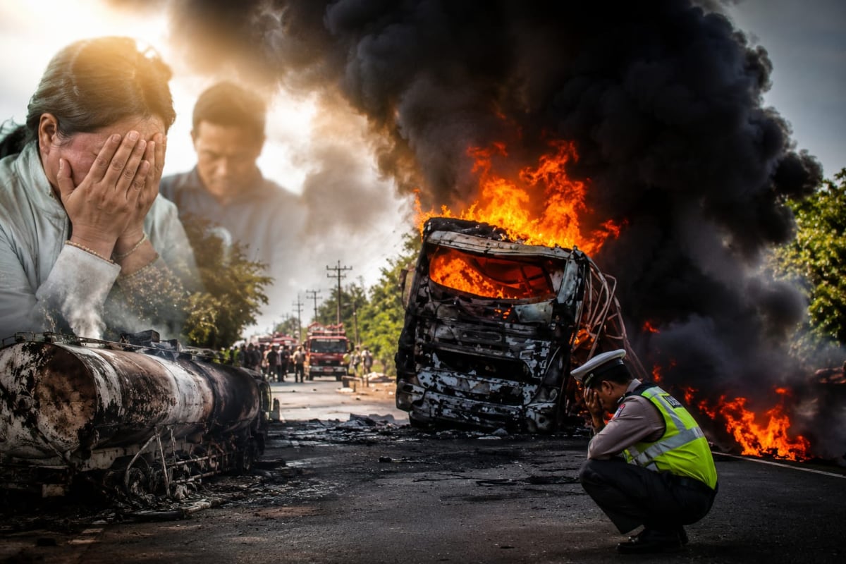 Tragedi benturan bus ALS dengan truk tangki BBM menewaskan 16 orang. (AI Generated) Siapa Bertanggung Jawab atas Tragedi Bus ALS dan Truk Tangki di Muratara?