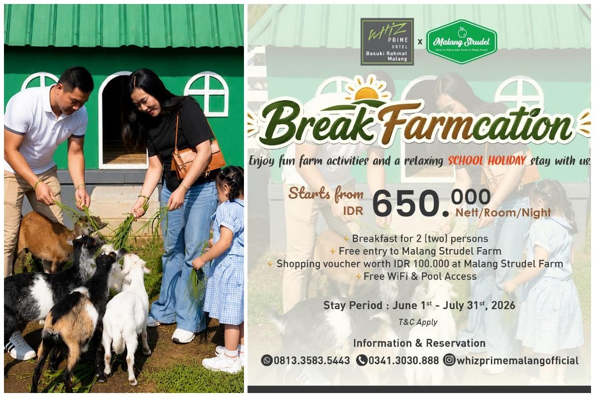 Whiz Prime Basuki Rahmat Malang menyediakan Paket Edukatif BreakFarmcation. (ist) Libur Sekolah, Whiz Prime Basuki Rahmat Malang Hadirkan Paket Edukatif BreakFarmcation