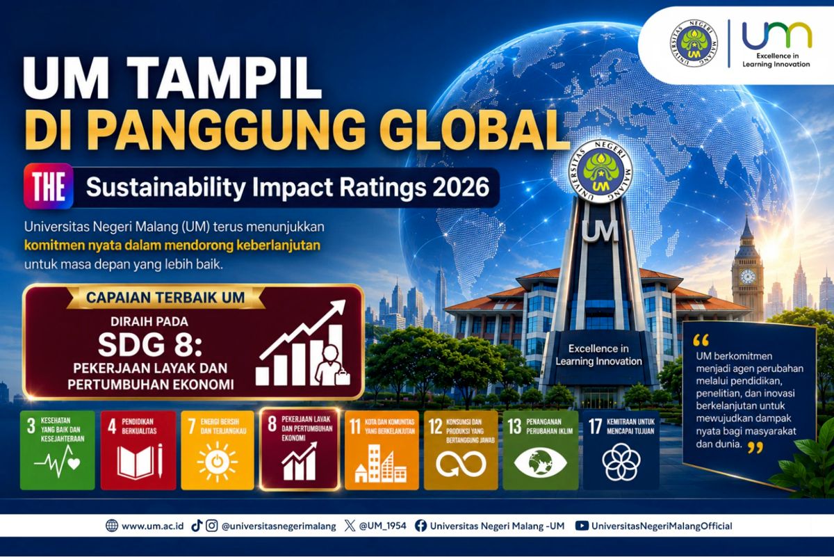 UM Tampil di Panggung Global THE Sustainability Impact Ratings 2026. (Humas UM) UM Masuk Peringkat 601–800 Kampus Berkelanjutan Dunia Versi THE 2026