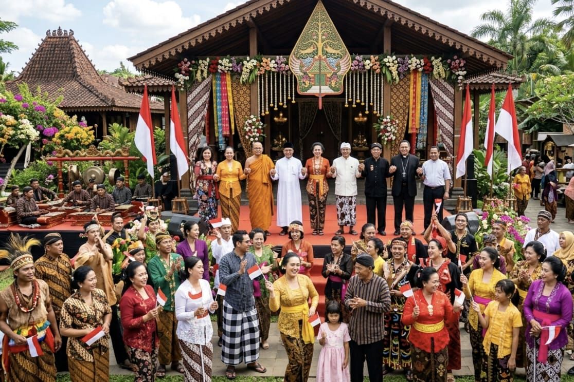 Ilustrasi perayaan Hari Kepercayaan Terhadap Tuhan YME. (AI Generated) 13 Juli Resmi Jadi Hari Kepercayaan Terhadap Tuhan YME, Belum Jadi Hari Libur Nasional